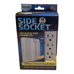 Side Socket Swivel Surge Protector 6 Outlets 1000 Joules Power Strip White
